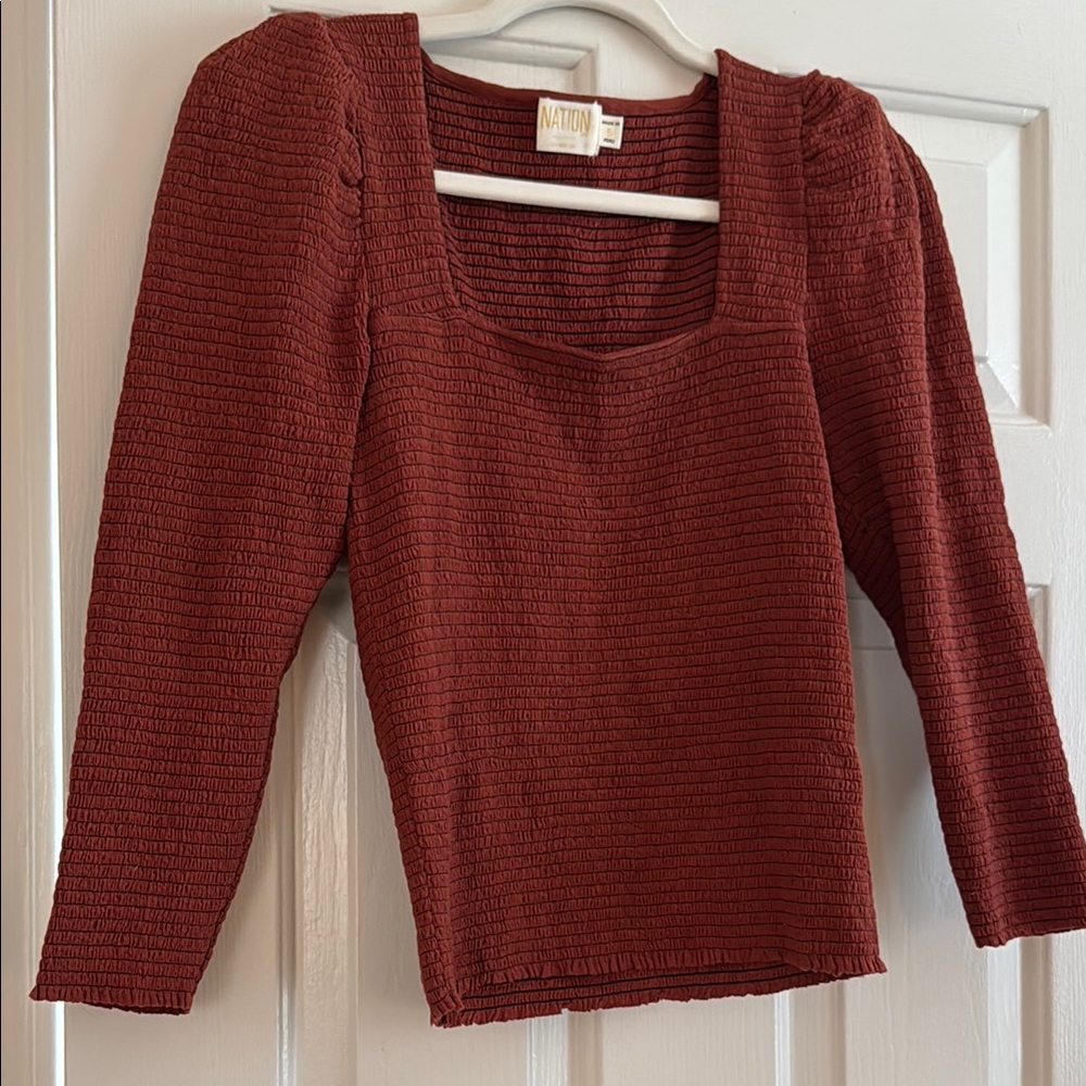 Nation LTD Ribbed Square-Neck Long Sleeve Top - Rust - Picture 4 of 4